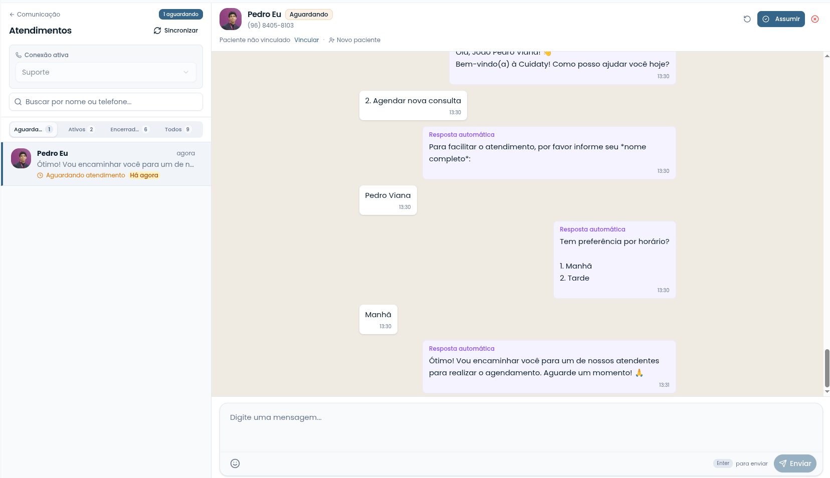 Acompanhamento de atendimentos do bot em tempo real