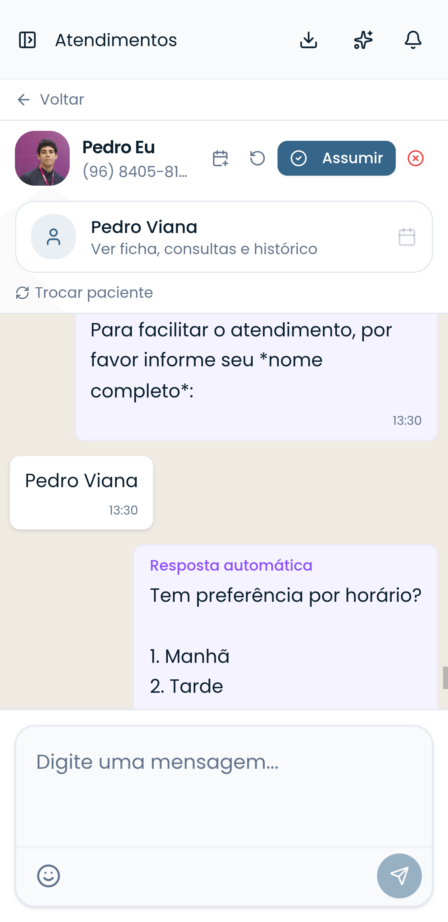 Tela do aplicativo do Cuidaty com atendimento pelo WhatsApp